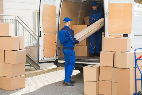 Moving van outside a Bermondsey apartment building