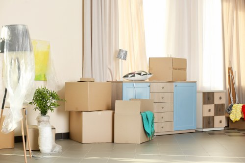 Removal team preparing safe moving equipment before a house move