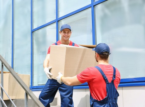 Furniture and boxed stock prepared for a Bermondsey office removal